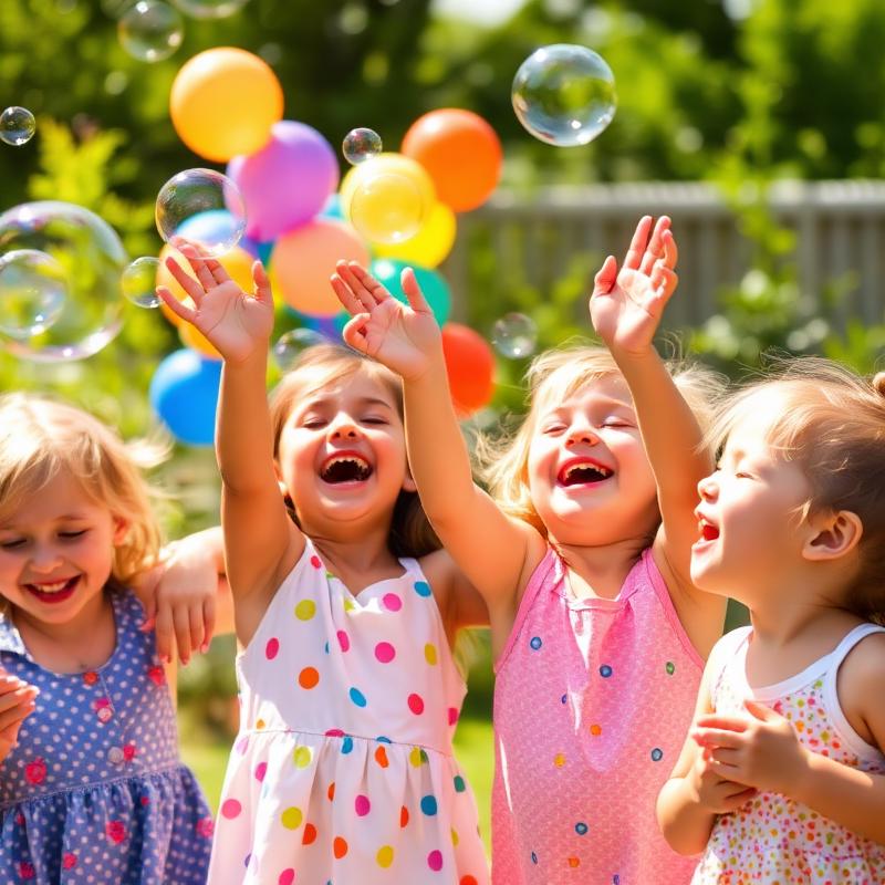 Children laughing in bubbles at a party
